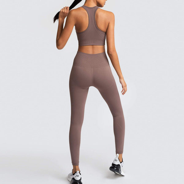 Europeisk och amerikansk enfärgad sömlös stickad höft Yoga Dräkt Tränings Outfit Väst Dräkt Kvinnor 6095 bra set-Big Red M