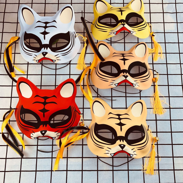 Japansk Maske Halvt Ansigt Håndmalet Katte Rævemaske Anime Demon Slayer Maskerade Halloween Festival Cosplay Rekvisit 21