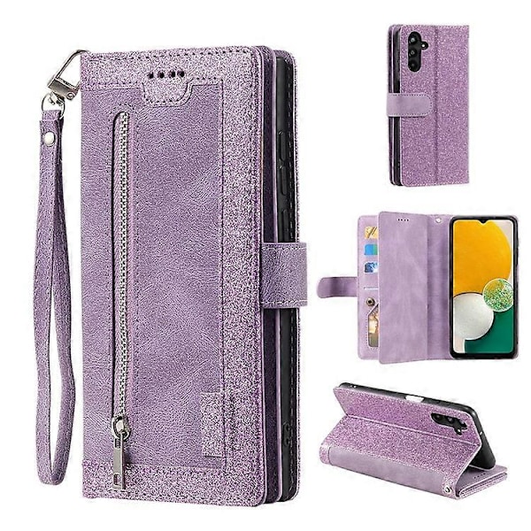 Kompatibelt för Samsung Galaxy A26 5G Fodral PU Läder Telefonfodral med Dragkedja Plånbok 9 Kortplatser Purple