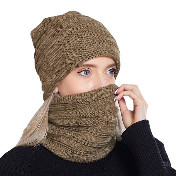 Hatt- och halsduksset för män och kvinnor, höst och vinter, nytt utomhus, köldtåligt, varmt med sammetstickad hatt och halsduk, 2-delat set Army Green