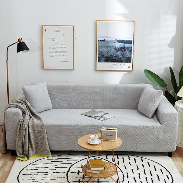 Enfärgad Universal Sofföverdrag för Alla Årstider, Nordisk Trendig Stickad Stretch Allomfattande Sofföverdrag Dammtät Soffkudde Light gray M [double length within 145-185cm]]