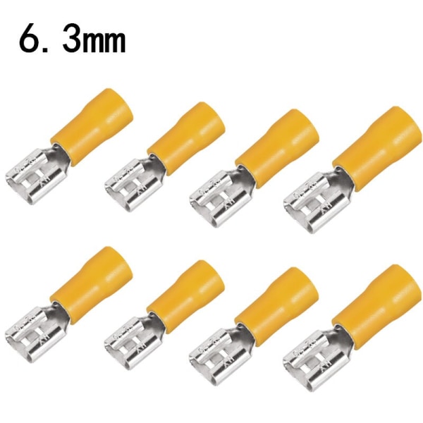 100/50 st 2,8 mm 4,8 mm 6,3 mm isolerad tätning Spadtrådskontakt Hona krimpterminaler Elektrisk set 6.3mm Yellow 100PCS