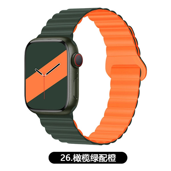 Klockarmband för Apple Watch iWatch för 1-9 generationerna 42/44/45/49mm 26 olivgrön med orange