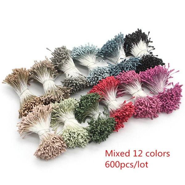 Håndværk 144/420/600/1000 stk./parti Blomster Støvdragere 2 mm DIY Kunstige Blomster Krans til Bryllupsfest Hjemmeindretning D0401 Mixed color 1 600pcs