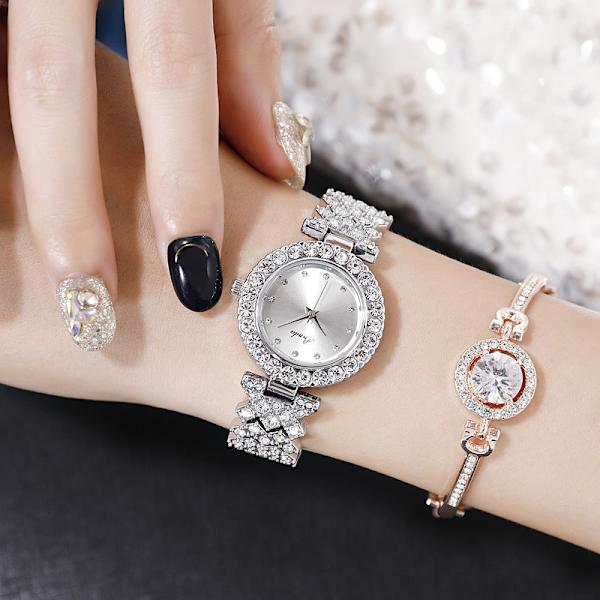 Koreansk Enkel Temperamentsfull Trendig Liten Urtavla Diamant Student Mode Damklocka Rose gold black surface