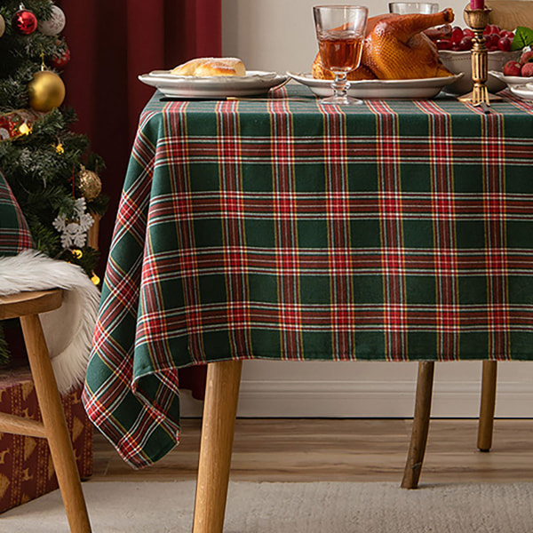 Bordsduk Julhelg Tyg Bordsduk Garnfärgad grön pläd rektangulär bordsmatta bordsduk Red and green plaids 140*240cm