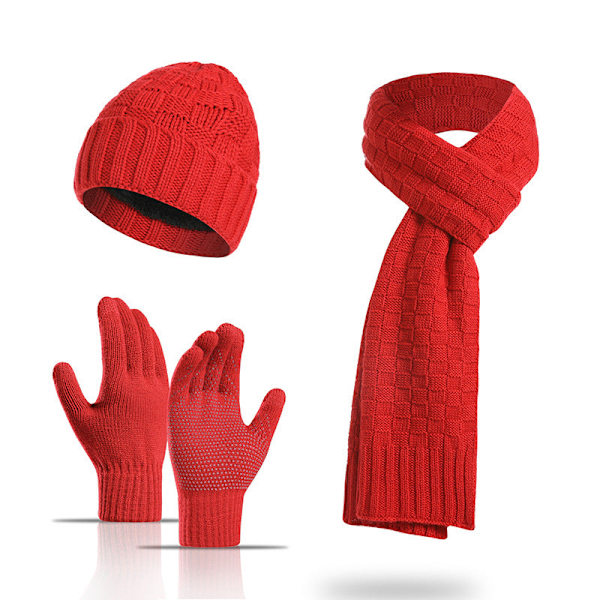 Ullskjerf Fortykket High-End Vinter Termisk Rutete Lue Skjerf Hansker Tredelt Sett Gray