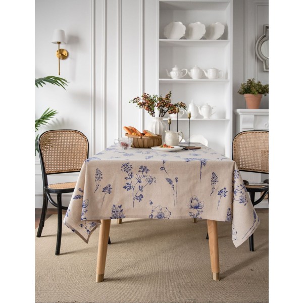 INS Style Bomull Linne Duk Etnisk stil Bohemian Svartvitt printed Matsals Duk Bok Duk Blue with dots without lace 140*200