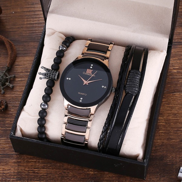 Trendikäs, erinomainen ja tyylikäs kvartsikello teräsvyöllä ja rannekorusetti Rose gold White