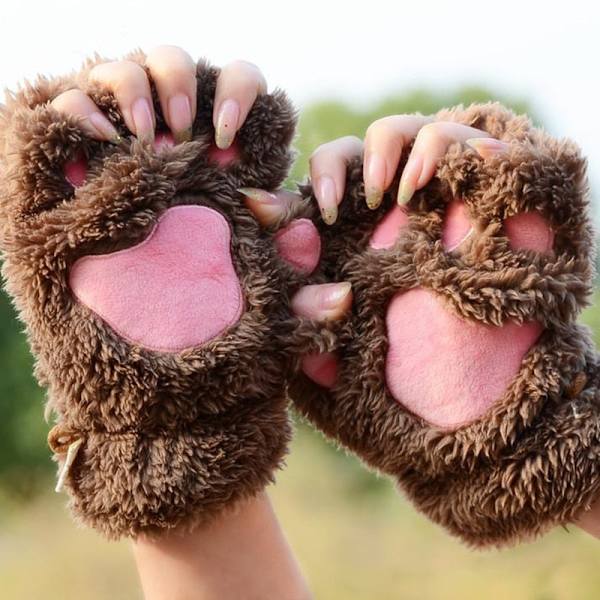 Kawaii Kissan Kynsi Tassu Pehmo Käsineet Naiset Talvi Lämpimät Lyhyet Sormettomat Käsineet Pörröinen Karhu Kissa Lapaset Puku Puolisormikkaat H Plush Mittens One Size