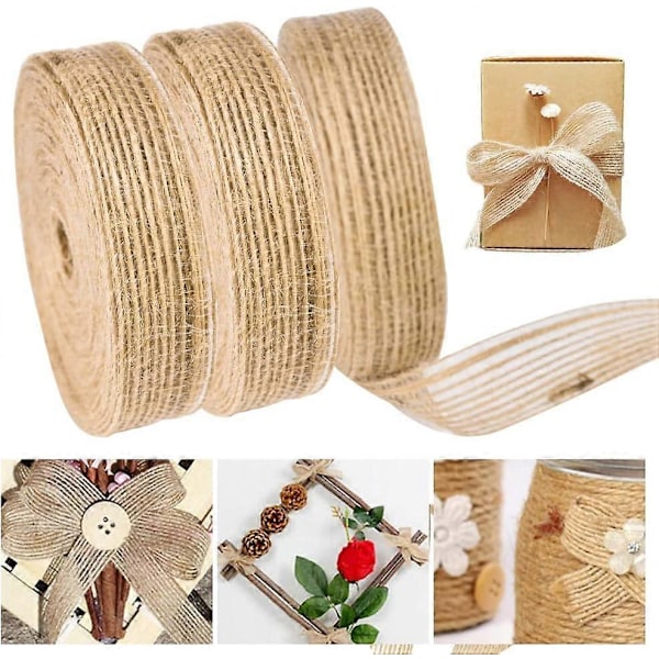 3 Rullar Juteband, 10m x 2cm Vintage Juteband Naturligt Juteband för Jul, Bröllopsdekoration, Presentförpackning, Hantverk