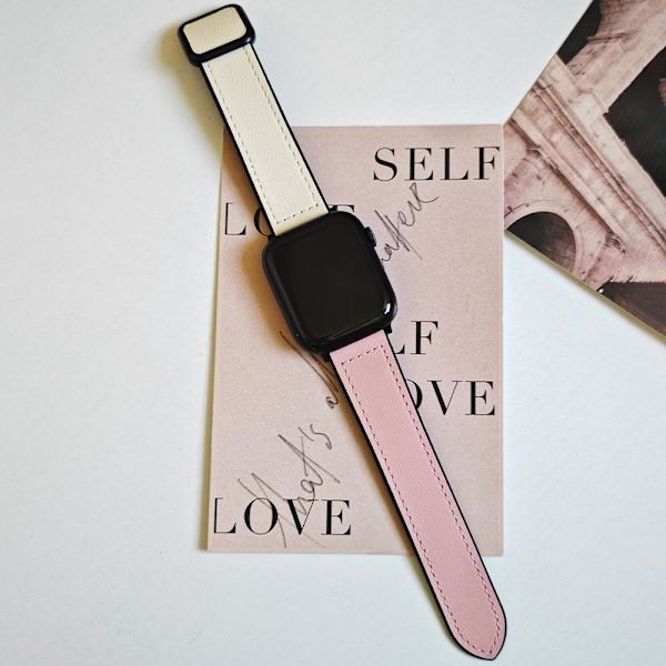 Klockarmband för Apple Watch iWatch 38/40/41/42mm-S10 Högkvalitativt förstklassigt läder Rosa vit