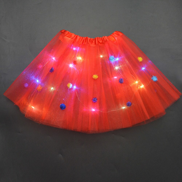 Pige Sommerfugl Lysende Tutu LED Nederdel Glød Blomsterkrans Hovedbøjle Fest Magisk Engel Fe Jul Kostume Fødselsdagsgave pompon red skirt