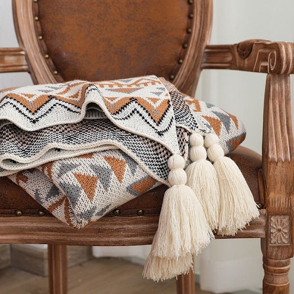Textile City Navajo Solfilt Stickad Bohemisk Luftkonditionering Pläd Vardagsrum Sofföverdrag Vinter Dekorativt Överkast White 80x100cm