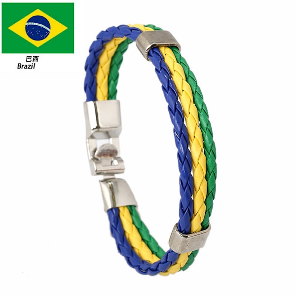 Ornament Vævet Flag Flag Farve Læderarmbånd Pu Imitation Armbånd VM Landearmbånd Brazil