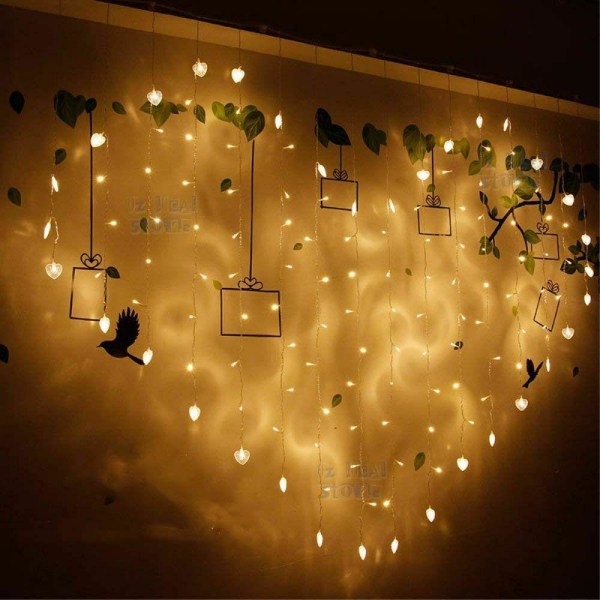 128 LED Ljusslinga Islykta Gardin Kärlek Hjärta Form Heminredning Warm white