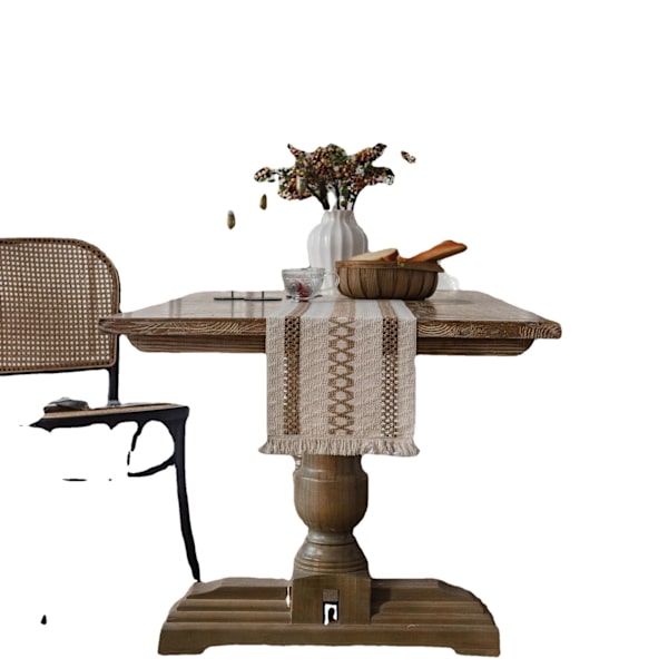 Bordløper i bomull og lin, stripet søm, to-farget vevd dusk, naturlig materiale, amerikansk duk Two hemp string 30*200 (including tassels)