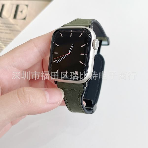 Kellon ranneke Apple Watch iWatch 38/40/41/ 10. sukupolvi 42mm Universal Crazy Horse -kuvio Sotilaallinen vihreä