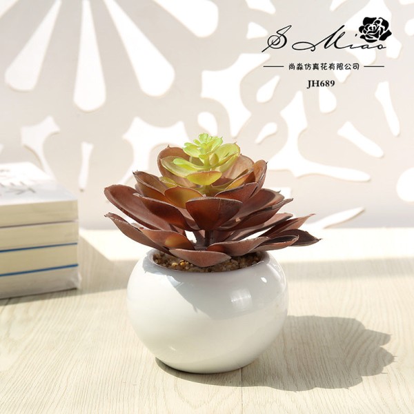 Kunstig sukkulent plante i potte (potte inkluderet) Kunstig blomst Bonsai boligdekoration Kunstig plante PE big lotus autumn color