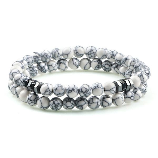 Distance Armbånd Til Kvinder Par Armbånd Klassisk 6mm Naturlig Sort Mat Blå Turkiser Perlearmbånd Herre Smykker Black Line-2