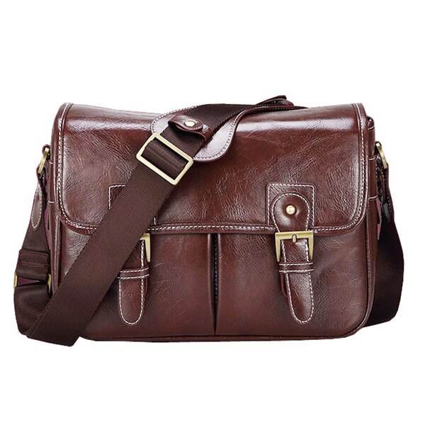 Foto Lyx Kamera Stilfull Mode Retro PU Läder Fodral Handväska Vattentät Axelremsväska Messenger DSLR Väska för Canon Nikon Sony L Dark Brown L