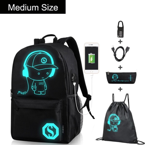 Anime Självlysande Oxford Skolryggsäck Dagväska Axelväska Under 15,6 tum med USB-laddningsport och Lås Skolväska för Pojkar Flickor H large size 1 set