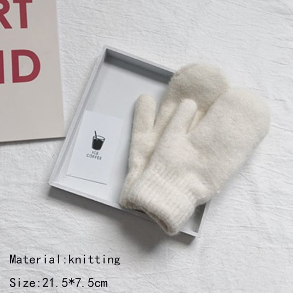 Elastiska helfingerhandskar för damer, söta kaninullshandskar, vintervantar för kvinnor, mode enfärgade vantar, tjocka varma handskar A4 One Size