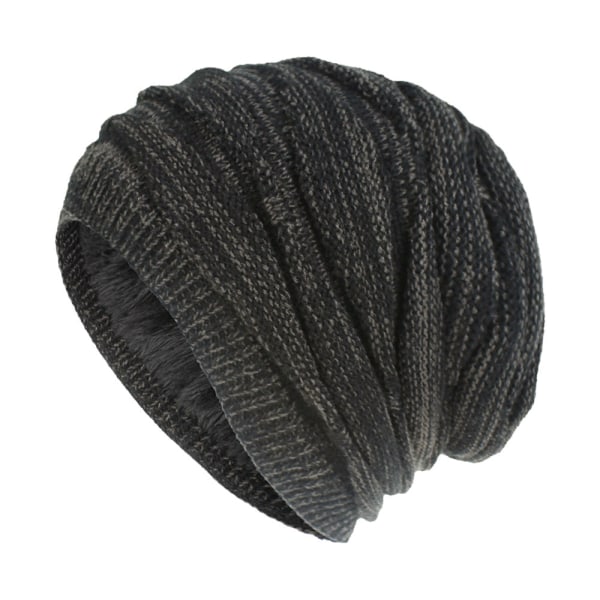 Ullstrikket Lue Herre og Dame Samme Stil Varm med Fløyel Utendørs Fritidslue Trendy Diamantvev Black and gray Average size