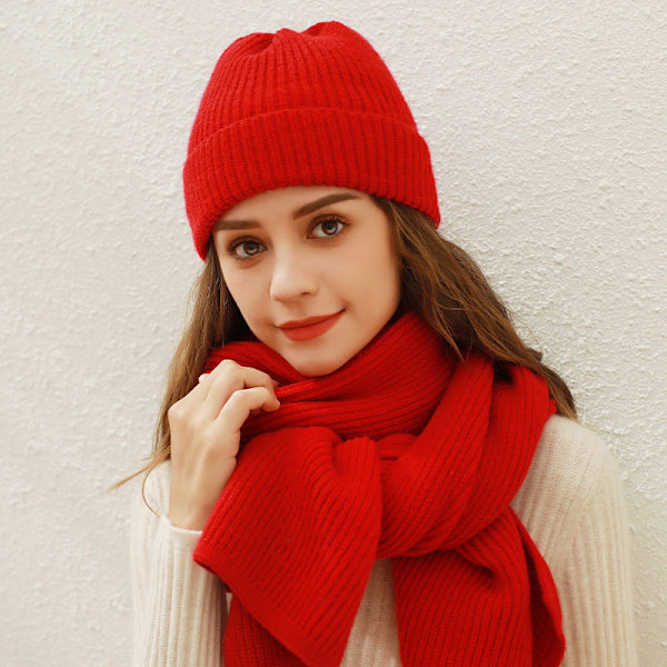 Enfärgad Stickad Mössa Barn Höst och Vinter Ny Koreansk Stickad Mössa Studenter All-Match Kupol Ullmössa Beanie Mössa Trend Red Average size