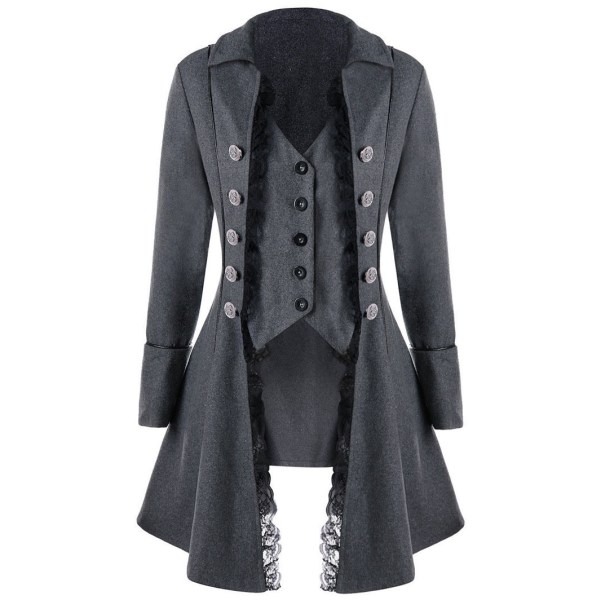 Victorian Naiset Steampunk Vintage Cosplay Asut Elegantit Juhlat Pitsi Trenssitakit Slim Liivit Takit Lava Goottilaiset Retro Vaatteet Gray XL