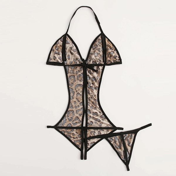 TAM Satin Silke Pyjamas Leopard Print Pyjamas Undertøj Nattøj Satin Brown M