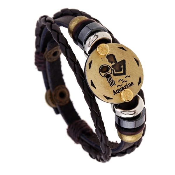 Ornament Pärlarmband 12 Stjärntecken Nötskinn Läderarmband Personliga Födelsedagspresenter Vävt Justerbart Trendigt Läderarmband Sagittarius