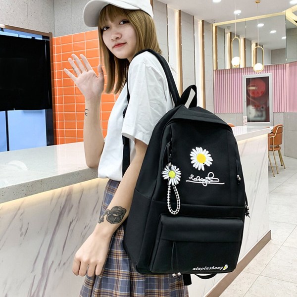 4 st/set Skolryggsäckar för damer Skolväska Daisy Canvas för tonårsflickor Student Bokväska Pojkar Portfölj Bolsas Mochilas Sac Ny B White backpacks