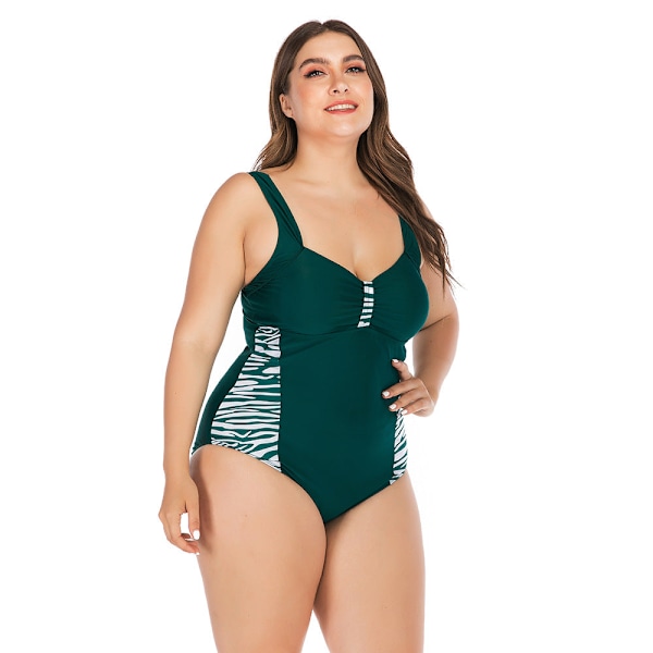 Siamesisk Plus Size Baddräkt Bikini Sexig Bikini Dam Baddräkt Green Zebra M