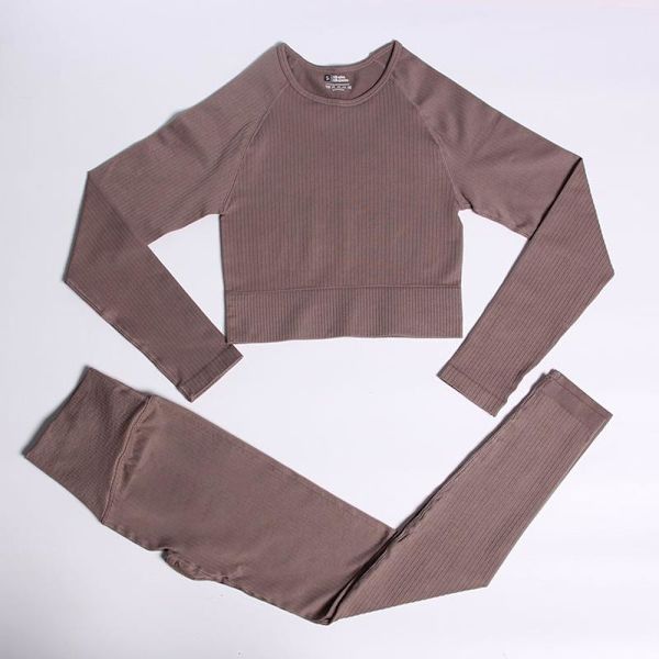 Yoga Set Dam Gym Kläder Kvinnlig Hög Midja Yoga Byxor Träningsdräkt Dam Fitness Kläder Top Pants Brown L