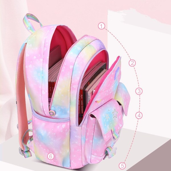 Skolesekker for barn, jenter, barneskolesekk, ortopediske skolesekker, prinsesse-ryggsekk, skolesekk, knapsack Sac Mochila L pink