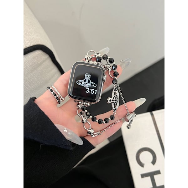Klockarmband för Apple Watch iWatch 38/40/41 Silverkedja svarta pärlor