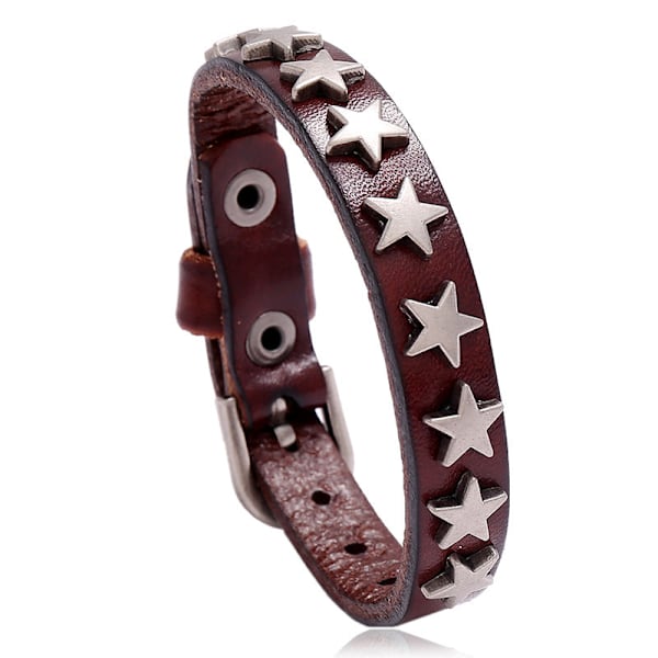 Retro Ornament Ny Femtakket Stjerne Okse Læder Armbånd Armbånd Bar Hip Hop Tilbehør Light brown