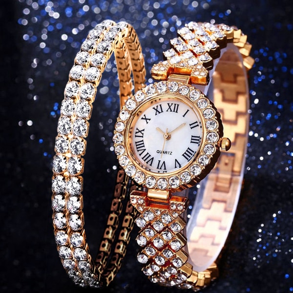 Lyxigt diamantbestrött stjärnklart elegant quartz-klockset med diamanter för alla tillfällen Style four sets with box