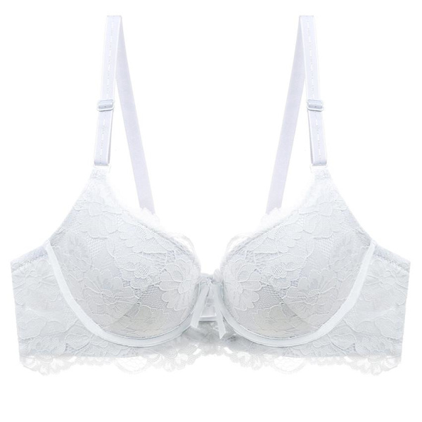 Sexig Spets Push Up BH Dam Plus Size BC Kupa Stor Damunderkläder Bralette Blomma Ren Mässingsbroderi Underkläder White 40C
