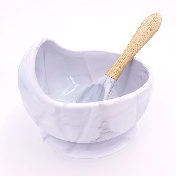 Ny Silikone Baby Madskål Service Vandtæt Ske Skridsikker Service BPA Fri Silikone Tallerkener til Baby Skål Baby Tallerken Marble