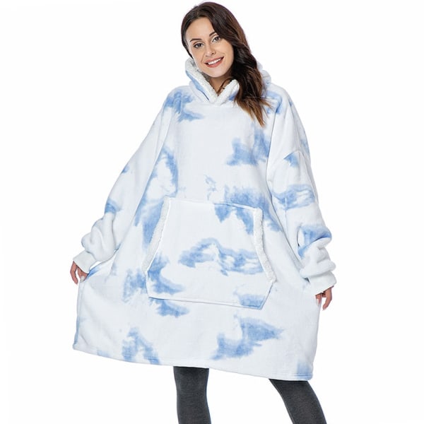 Vinteröverdimensionerad luvtröjafilt med ärmar Fleecetröja Rutig huvtröja Damficka Huvtröja Oversize mjuk filt hmy623 blue One Size