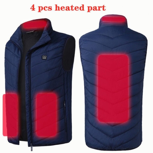 Menn USB Infrarød 11 Varmeområder Vest Jakke Menn Vinter Elektrisk Oppvarmet Vest Vattert For Sport Fotturer Overdimensjonert 5XL 2 areas blue XXXL