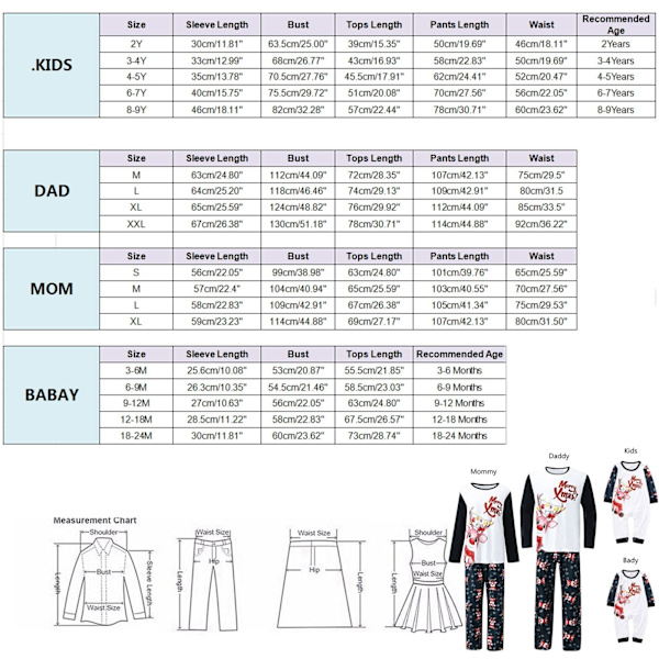Matchende julepysjamaser for hele familien, gresskarundertøy, loungewear, nattøy, matchende hjemmeklær, pysjamassett White Baby(9-12)M