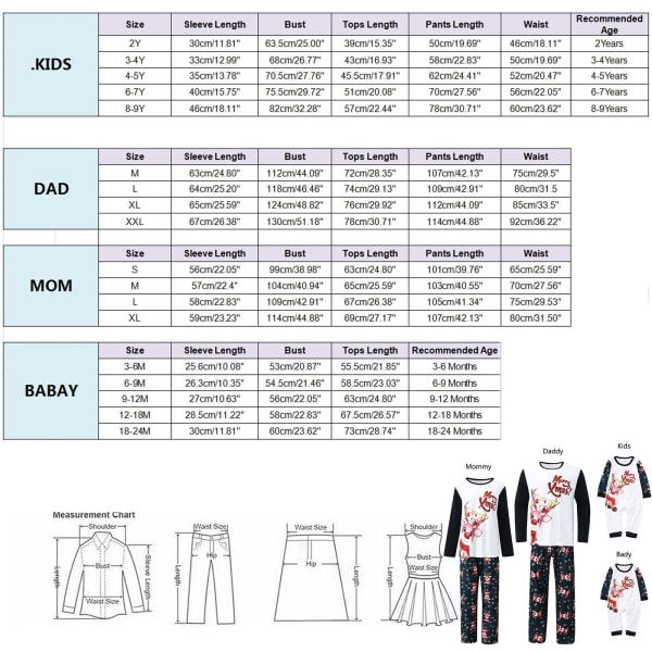 Matchende julepysjamaser for hele familien, gresskarundertøy, loungewear, nattøy, matchende hjemmeklær, pysjamassett White Kids (6-7)T