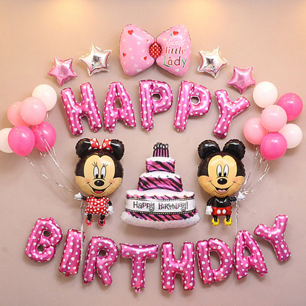 Jul Barnkalas Ballongpaket Fest Bakgrund Väggdekoration Ballong Mickey birthday cake set (pink)