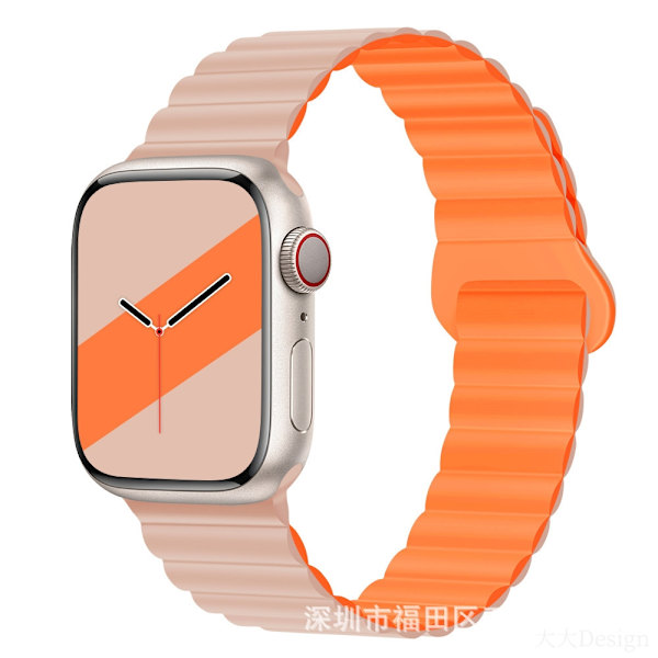 Kellon ranneke Apple Watch iWatch 38/40/41mm vaaleanpunainen hiekka oranssilla
