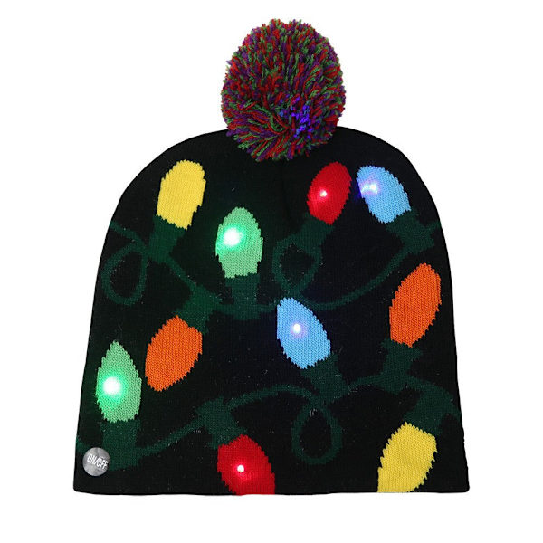 Juldekorationstillbehör Stickad Julhatt för Vuxna och Barn Färgglad Självlysande Stickad Hatt Exklusiv Äldremodell Knitted hat [black lighting chain]]