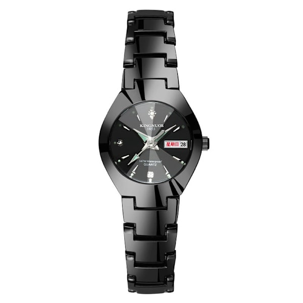 Automatisk Quartz Ikke-Mekanisk Wolfram Stål Farve Stålbånd Parur Lysende Kalender Herre og Dame Vandtæt Studenterur Black with blue face for men