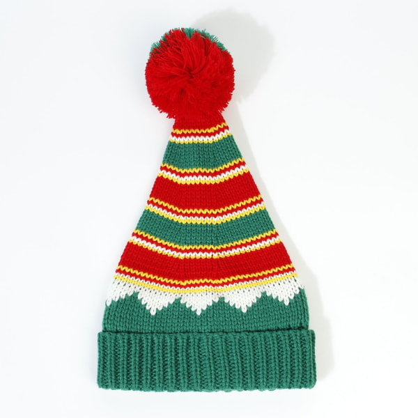 Pälsboll julmössa Ny jultillbehör Present Ullstickad mössa Dam Red and green stripes green hat edge Children